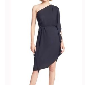 Halston Heritage Asymmetric Flowy Dress Black Chalk Size L